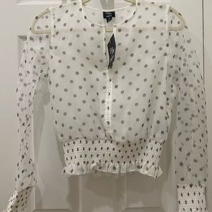Becca x Bar III polka dot top with sheer sleeves. New with tags.